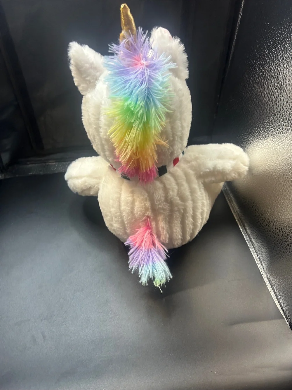 Plush White Unicorn Stuffed Animal with Pink Snout and Gold Horn